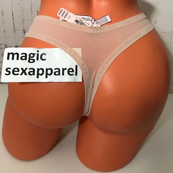 VS S LUXE VELVET THONG PANTY LOGO SHEER MESH - Picture 1 of 2